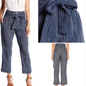 Free People Blue and White Striped Cropped Pants SZ 6